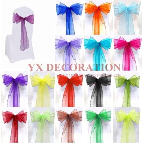50pcs Sheer Organza Chair Sash Bow For Cover Banquet Wedding Party Event Xmas Decoration Supply