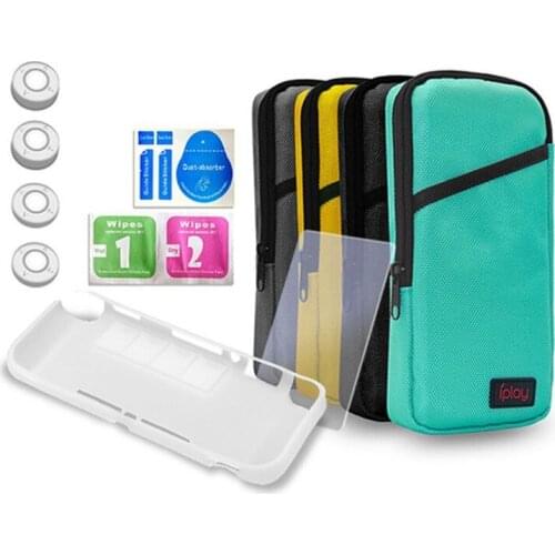 7 in 1 Pack Portable Nylon Carrying Storage Protective Bag 1xTempered Film 1x Shell Case 4x Caps for Nintend Switch Lite Console