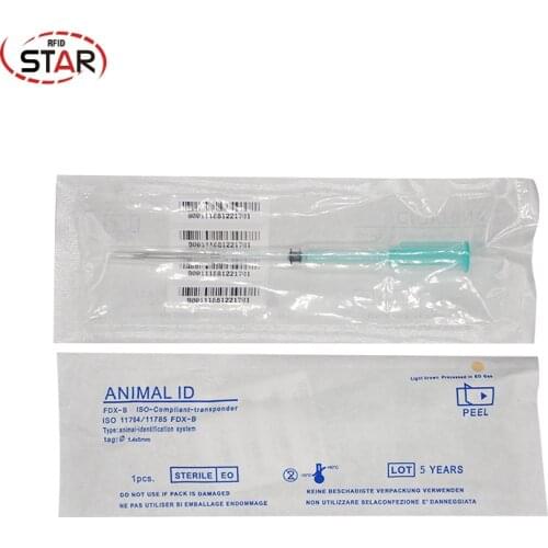 70pcs animal chip 1.25*7/1.4*8mm 134.2KHz FDX-B Animal Microchip Syringe id injector pets transponder syringe with chip EM4305