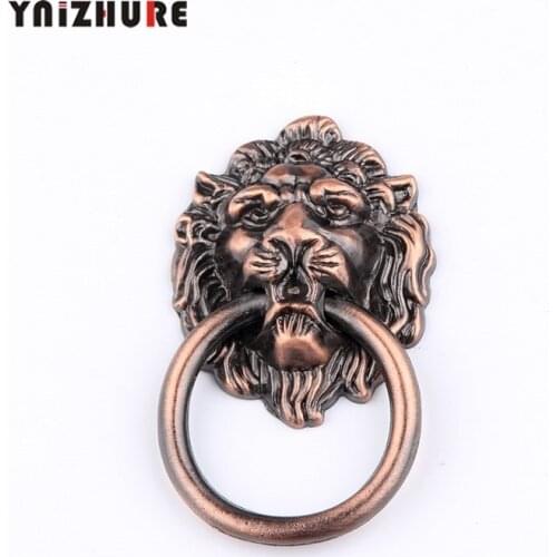 1pc 67 * 46mm Antique Wardrobe Cupboard Handle Kitchen Cabinet Handles Knobs Red Color High-grade Lion Head Door Handle