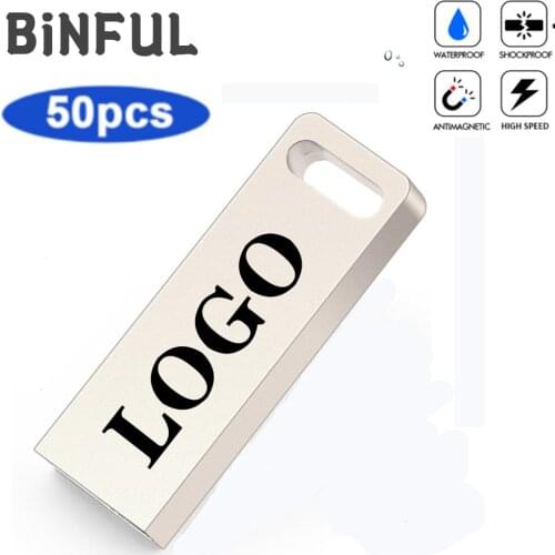 BiNFUL 50pcs Metal waterproof PenDrive USB 2.0 Usb Flash Drive 1GB 2GB 4GB 8GB 16GB 32GB Pen Drive Flash Memory Card Print LOGO