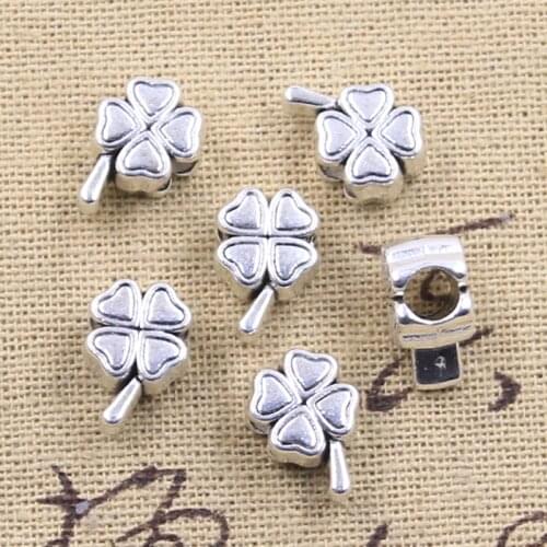 15pcs 13x9x7mm lucky irish four leaf clover 4.5mm Big Hole Bead Charm Fits Silver Color Charms for Bracelets DIY Making fit