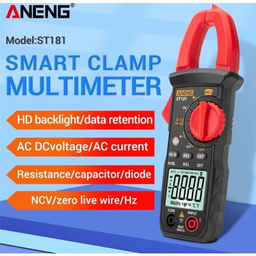 ANENG ST181 Digital Clamp Meter DC/AC Current 4000 Counts Multimeter Ammeter Voltage Tester Car Amp Hz Capacitance NCV Ohm Test