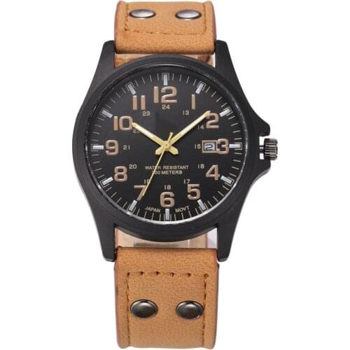 Cheap Wholesale Mens Watches Leather Band Date Clock Man Military Army Quartz Wrist Watch Boys Gifts Hours Men relogio masculino