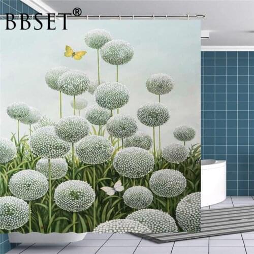 Dandelion Shower Curtain Butterflies Are Flying Among The Dandelions Pattern Waterproof Multi-size Douchegordijn Bathroom Decor