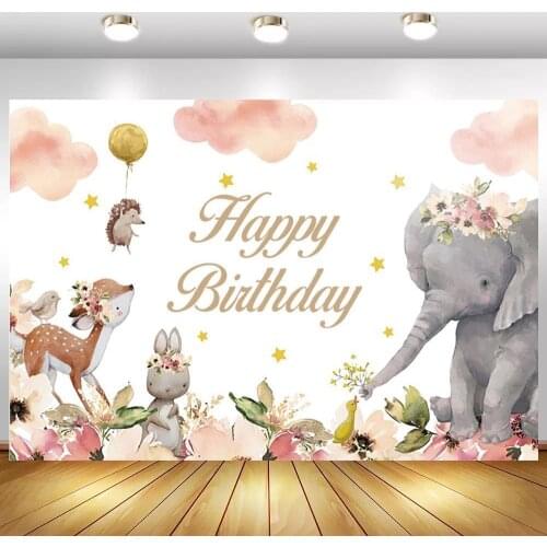 Jungle Safari Animals Photo Background Pink Clouds Stars Flowers Newborn Baby Shower Kids Birthday Party Backdrops Table Decor