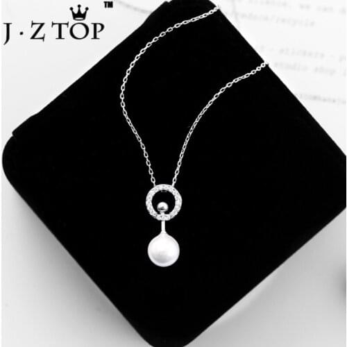 JZTOP Woman Geometric Zircon Necklace Imitation Pearl Crystal Round Pendant Choker Necklace Female Exquisite Wedding Banquet