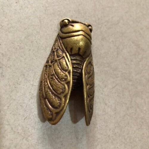 CHINA antique Pure copper bronze fengshui wealth cicada small Statue Metal crafts family decorations