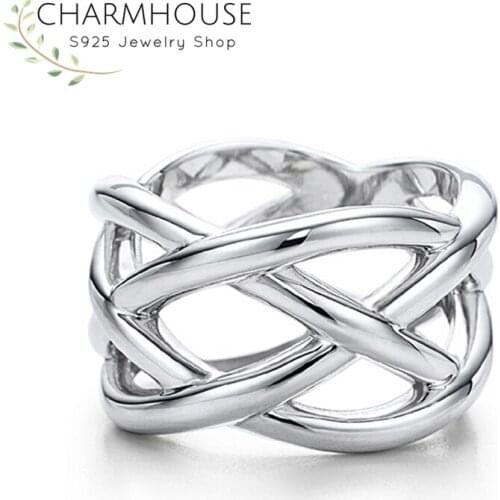 Charmhouse Pure 925 Silver Rings For Women Cross Engagement Ring Size 6/7/8/9/10 Wedding Band Fashion Jewelry Bague Anillo