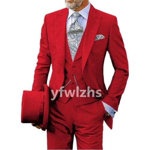 Handsome One Button Groomsmen Peak Lapel Groom Tuxedos Wedding Dress Men Suits Blazer Prom Dinner (Jacket+Pants+Tie+Vest) A864