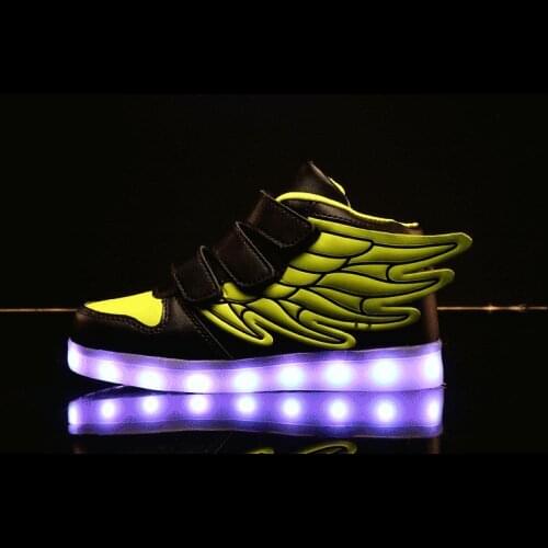 Kids Boys Girl LED Light Shoe Up High Top Wings Leather Shoes USB Rechargeable Flashing Sneakers Girls Dance Lights Nights Shoes