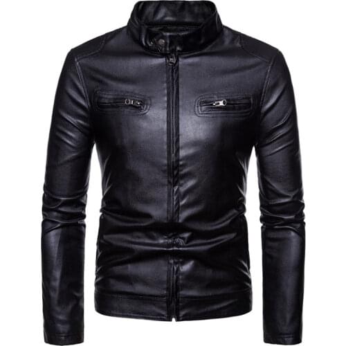 Autumn new mens stand-up collar business casual jacket fashion leisure motorcycle rider PU leather jacket zipper mens clothing