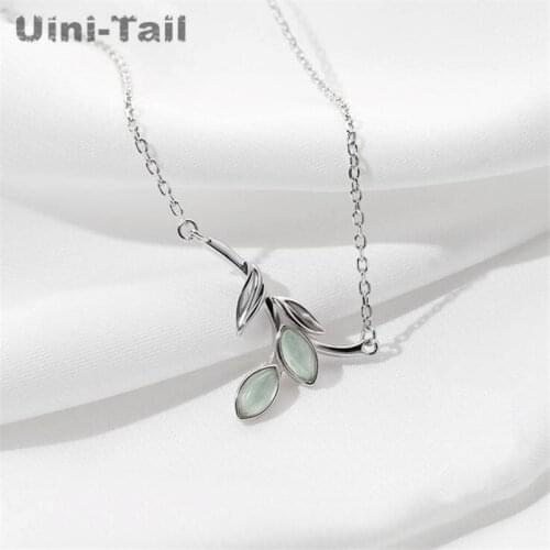 Uini-Tail hot new 925 sterling silver original design willow green leaf necklace female fresh simple fashion trend jewelry ED218