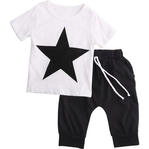 Fashion Childrens Clothing Set Summer Baby Boy Clothes Star Print Baby Sleeveless Star T-shirt Top Pants Pants 2 Piece Outfits