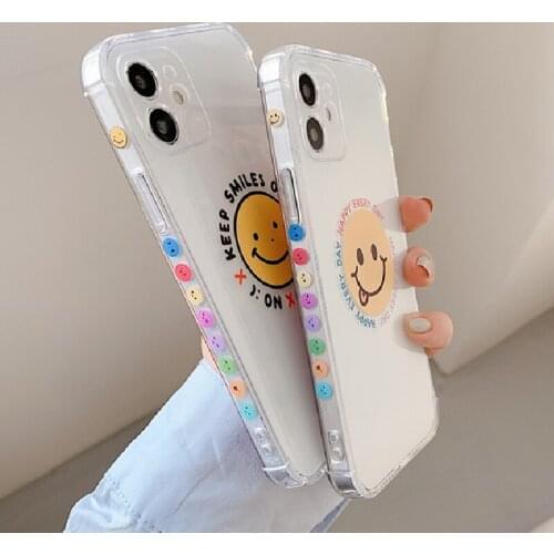 Fashion Cartoon Smile Face Phone Case For iPhone 11 12 Pro X XR XS Max 12 Mini Clear Camera Protection Soft Case On 7 8 Plus SE2