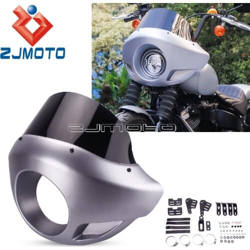 Motorcycle Round 5-3/4'' Headlight Fairing Windshield For Harley Dyna XL XLH FXR FXD Iron 1200 883 XL883N Front Light Mask Cowl