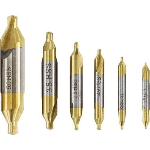6pcs 1.0-5.0mm HSS TiN Coated Center Drill Bit Set Metalworking Hole Drill Bit