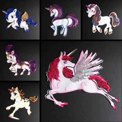 Flying Unicorn Wings Sequin Patches Iron On Cartoon Appliques Rainbow Horse DIY Sewing Accessories Decoration For Clothes Badge