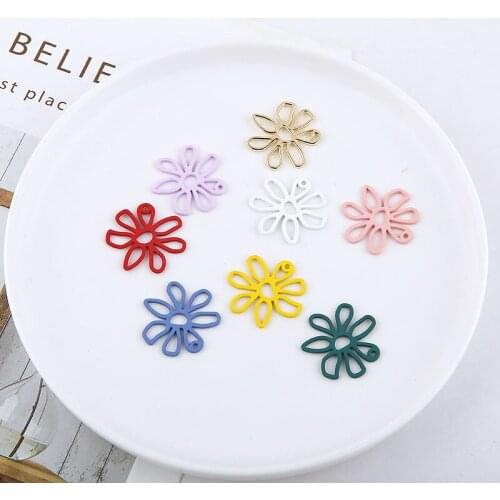 New Rubber Enamel Alloy Flower Charms 10pcs/Lot Colorful Oil Drop DIY Jewelry Findings Ornament Accessories Earring Pendant 24mm