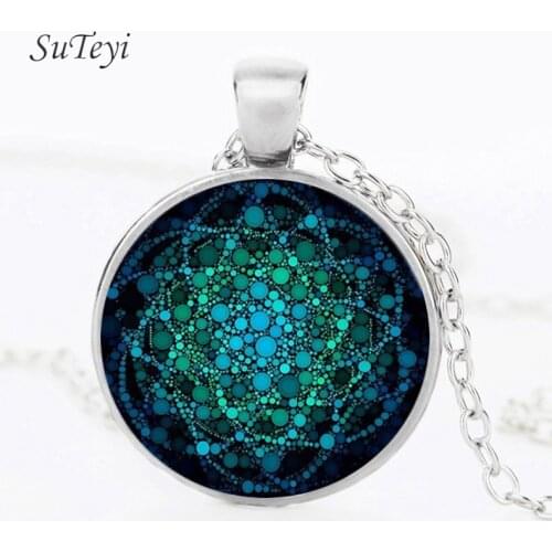 SUTEYI New Flower of Life Necklace Om Yoga Chakra Pendant Mandala Necklaces Fashion Glass Dome Sacred Geometry Women Jewelry
