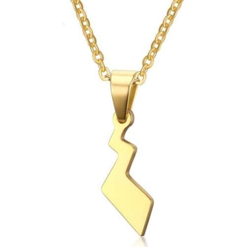 Animie necklace Pikachu Tail Necklace for Women Gold Color Lightning Shape Necklace Stainless Steel 20'' Chain