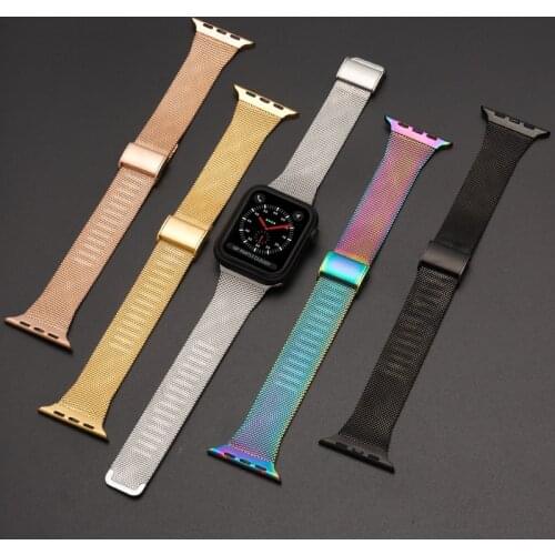Applicable to Apple Watch1 / 2/3/4/5 / Apple Watch with stainless steel Milanese buckle narrow side mesh belt Apple watch strap