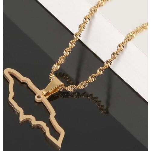 Stainless Steel Gold Color Jamaica Map Pendant Necklaces Jamaican Map Jewelry