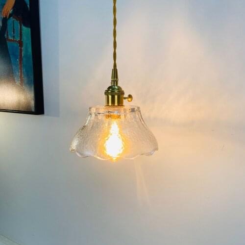 Nordic Retro Brass Hammer Glass Bedside Pendant Light Christmas Decorations For Home Kitchen LED E27 Pendant Lamp