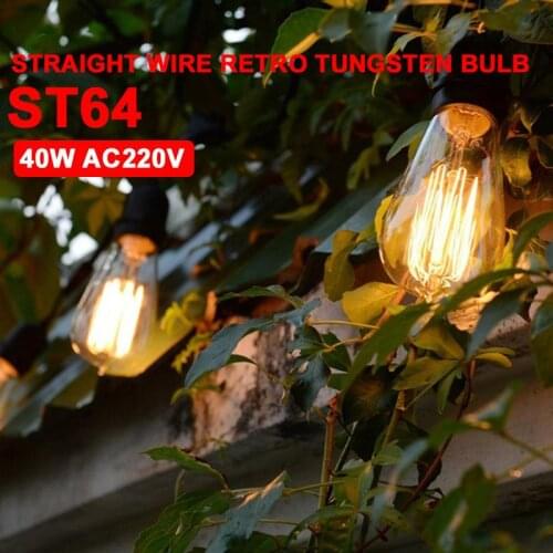 E27 Glass Incandescent Bulbs W-Filament Bulb Edison Light Bulb Tungsten Filament Antique Retro Lamp Lights ST64 Transparent