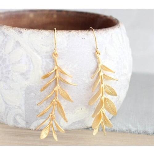 Unique Leafy Gold Branch Earrings Long Dangle Earrings Nature Inspired Modern Womens Fashion Jewelry Leaves Leaf Earrings Gifts