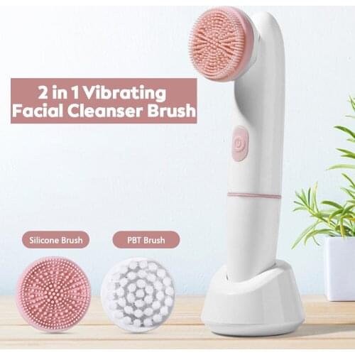 Vibrating Facial Cleanser Brush Battery Powered Waterproof Electric Face Cleaning Brush 2 Speed Face Deep Washing Massag Brush