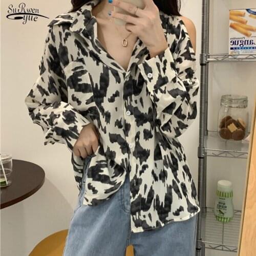 New 2021 Spring Long Sleeve Shirt Blouses Single-breasted Casual Loose Shirt Tops Leopard Print Women Blouse Hollow Tops Blusas