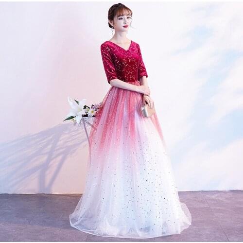 Sexy V-Neck Gradient Velour Chiffon Splicing Stage Chorus Evening Dress Cheongsam Back Zipper Prom Fomail Gown Vestidos De Noche