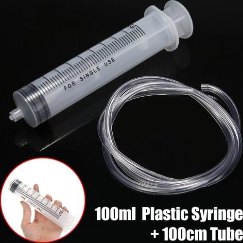 100ml Plastic Measuring Syringe Injector With 100cm Clear Silicone Tube for Measuring Hydroponics Nutrient Lab Testing Tool
