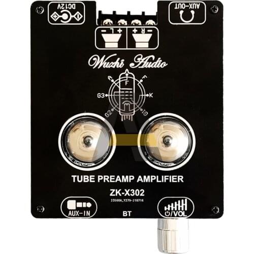 12V 3A X302 Bluetooth 5.0+AUX Tube Amplifier Power Amplifier Module 30W+30W 6J1 Tube Front Stage Pairing Fever HIFI Power Supply