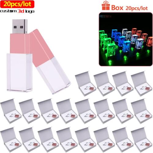 20pcs/lot Crystal USB Flash Drive Pen Drive 4GB 8GB 16GB USB Stick 2.0 32GB 64GB 128gb Pen drive for gifts Free Custom 3d logo