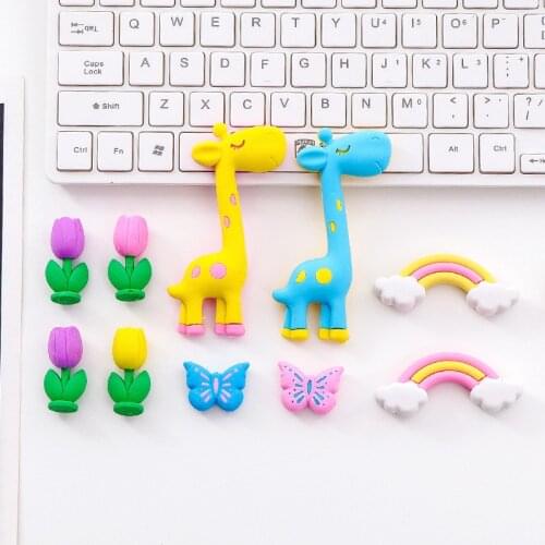 5 Pcs/Lot Creative Cartoon Card Giraffe Rainbow Korean Version of the Eraser Students Eraser Stationery Supplies