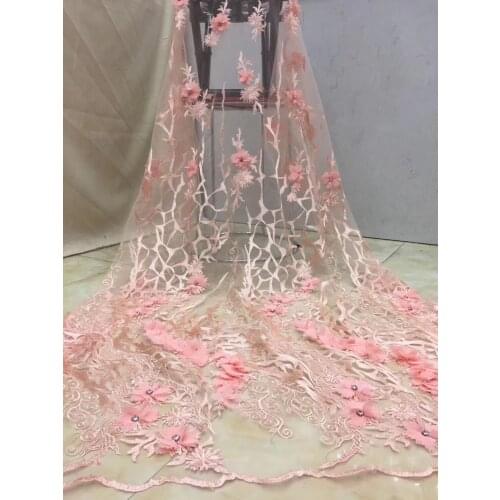 5yards/pc) high quality 3D flowers appliqued French net lace fabric beautiful African tulle lace fabric with stones FZZ131