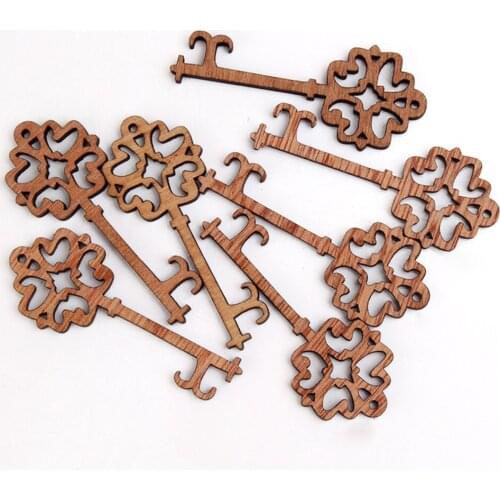 50PCS 50x20mm Rustic Wooden Keys Tag Emebellishments Cardmaking DIY Crafts Scrapbook Pendants Christmas Wedding Decorations