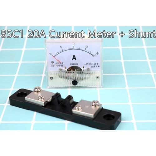 Ammeter Gauge DC 0-20A 85C1 HQ Analog Panel AMP Current Meter + Shunt