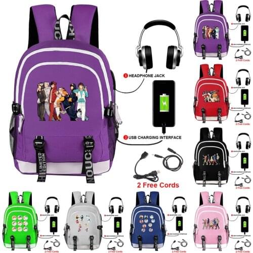 Anime Haikyu!! Hinata Shoyo Karasuno Printing Backpack Canvas School Bags USB Charging Laptop Backpack Travel Bagpack Rugzak