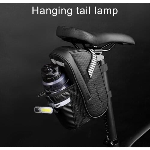 Black Bicycle Saddle Bag with Reflective Design PU Water Bottle Bag Waterproof Zipper With Fixed Night Riding Equipment