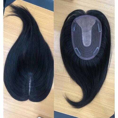 Black 13x15cm Silk Base 2.5x9cm Hair Toppers 100% Human hair Toupee For Women Machine Remy Hair Piece Clip In Hair Extensions