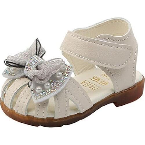 Newborn Baby Girl Sandals Toddler Shoes Soft Sole Crystal Pearl Bow Princess Kids Infant Girls Bebe Summer Shoes First Walkers