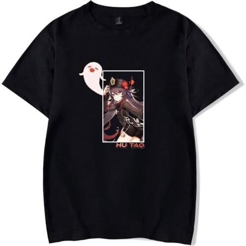 Genshin Impact Hu Tao T-Shirt Harajuku 100% Cotton Short Sleeve Tee Shirt For Men And Women Casual Clothes Kawaii Kids Pullovers