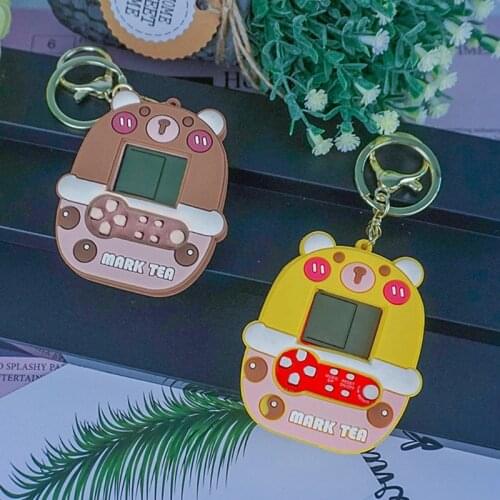 H9ED Mini Game Console Cartoon Bear Keychain Bag Decoration Pendant Car Key Ring Toys