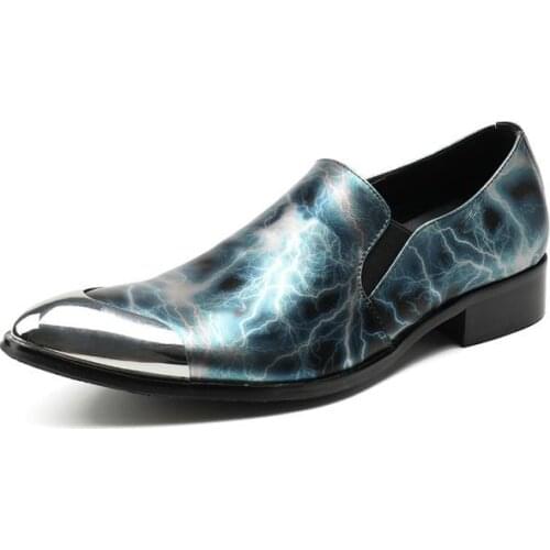 Italian Designer Printed Shoes Men Metal Pointed Toe Male Wedding Dress Shoes 2020 New Plus Size Slip On Office Party Footwear