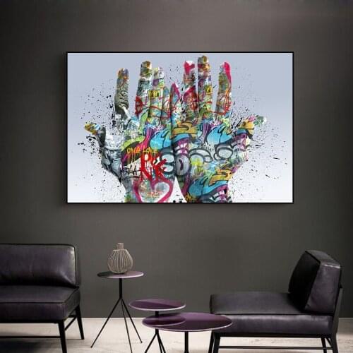 Two Hands Canvas Painting Posters and Prints Colorful Street Graffiti Art Cuadro Creativity Nordic Wall Picture for Living Room