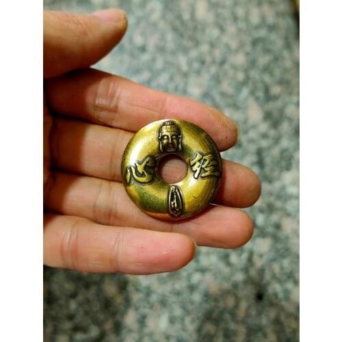 CHINA antique brass fengshui Heart meridian small Statue Metal crafts family decorations Key buckle Necklace pandent