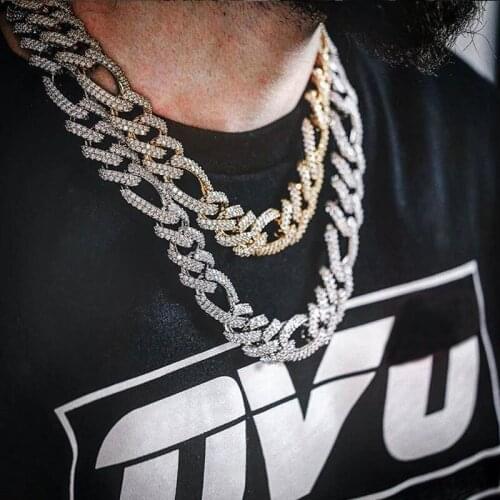 Classic 56cm Figaro Chain Necklace Hip Hop Iced Out Bling CZ Men Necklace 5A CZ Cuban Chain Wide Heavy Rock Punk Men Boy Jewelry